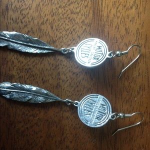 Harley Davidson Silver Feather Earrings
